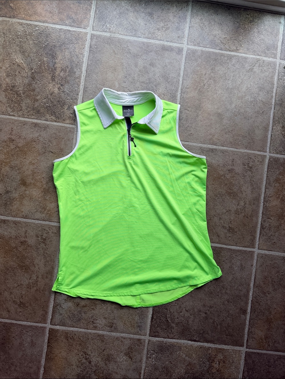Belyn Key Neon Lime Sleeveless Polo Tank with White Collar